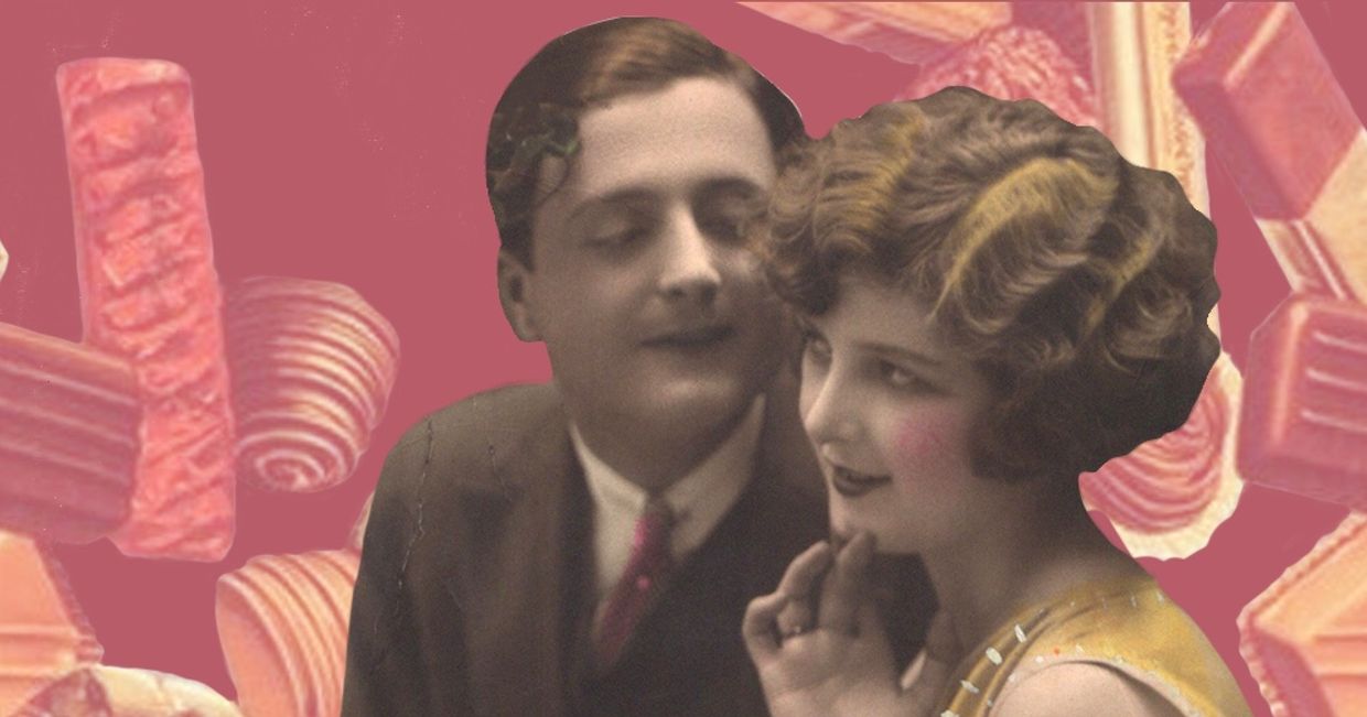 Para na tle czekoladek (il. Martyna Cybuch)