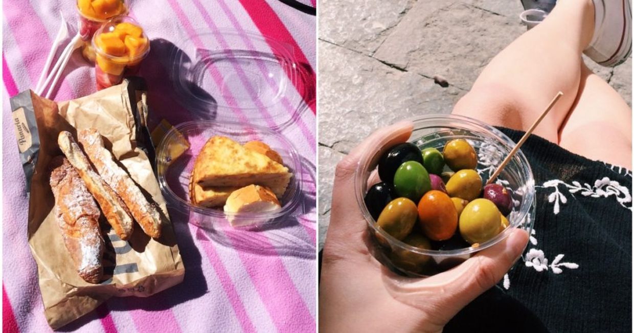 Tapas, bagietka, oliwki