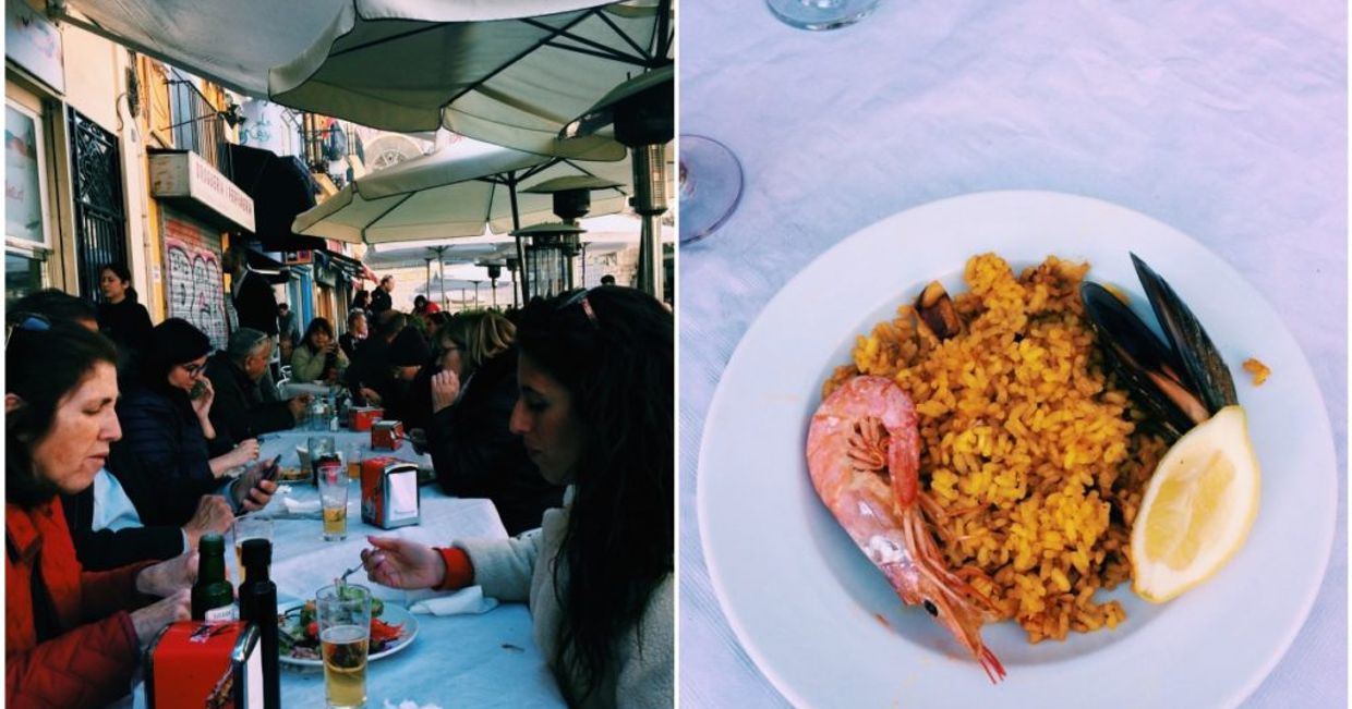 Paella z owocami morza, restauracja hiszpańska