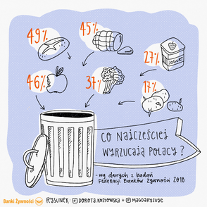 Co wyrzucają Polacy (graf. Dorota Kostowska i Magda rysuje / materiały prasowe Banków Żywności)