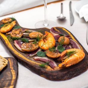 Gęś w dymie - gęsina podana z krewetkami