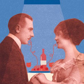 ilustracja przedstawiająca parę jedzącą wspólnie makaron (il. Marcin Lewandowski)