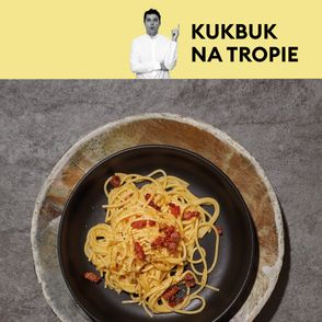 Spaghetti carbonara na talerzu fot. Maciej Niemojewski