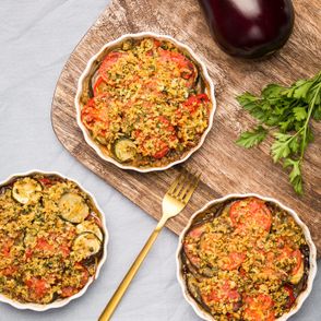 Tian – zapiekanka z bakłażanów i pomidorów. Danie z Targu Forteca Kręgliccy