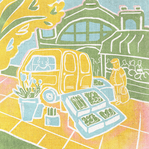 Ilustracja z targowiska, targ z warzywami (il. Zosia Sobota)