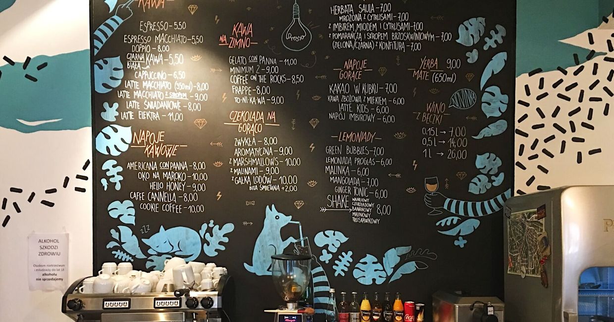 Menu klubokawiarnia presso