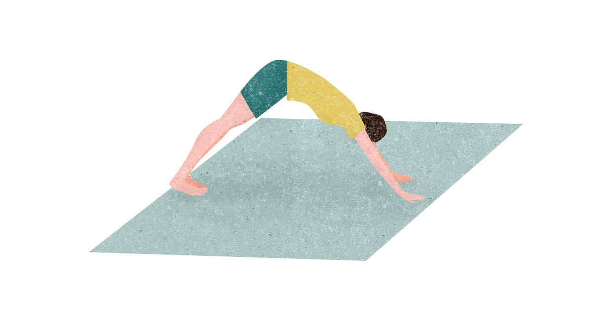 ilustracja przedstawia jogina w pozycji pies z głową w dół
