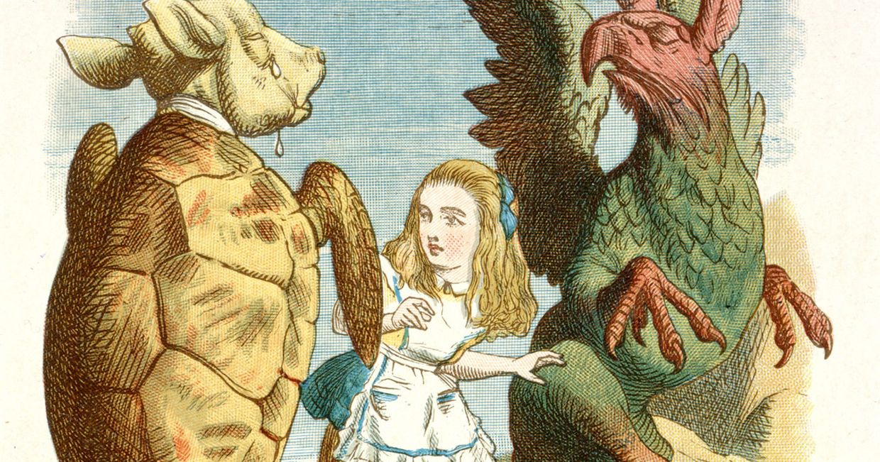 Ilustracja John Tanniela do skróconej wersji "Alicji w krainie czarów" - Alicja, gryf i fałszywy żółw
