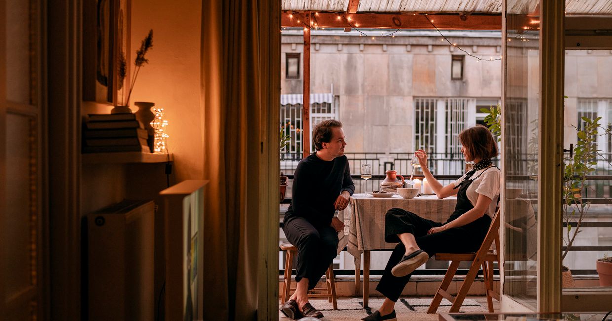 Basia Kuligowska i Przemysław Nieciecki na tarasie