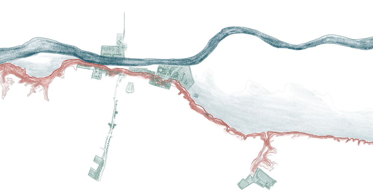 Ilustracja skarpy warszawskiej, projekty Scholtz, architektoniczny spacer po Warszawie (ilu. Natalia Budnik)